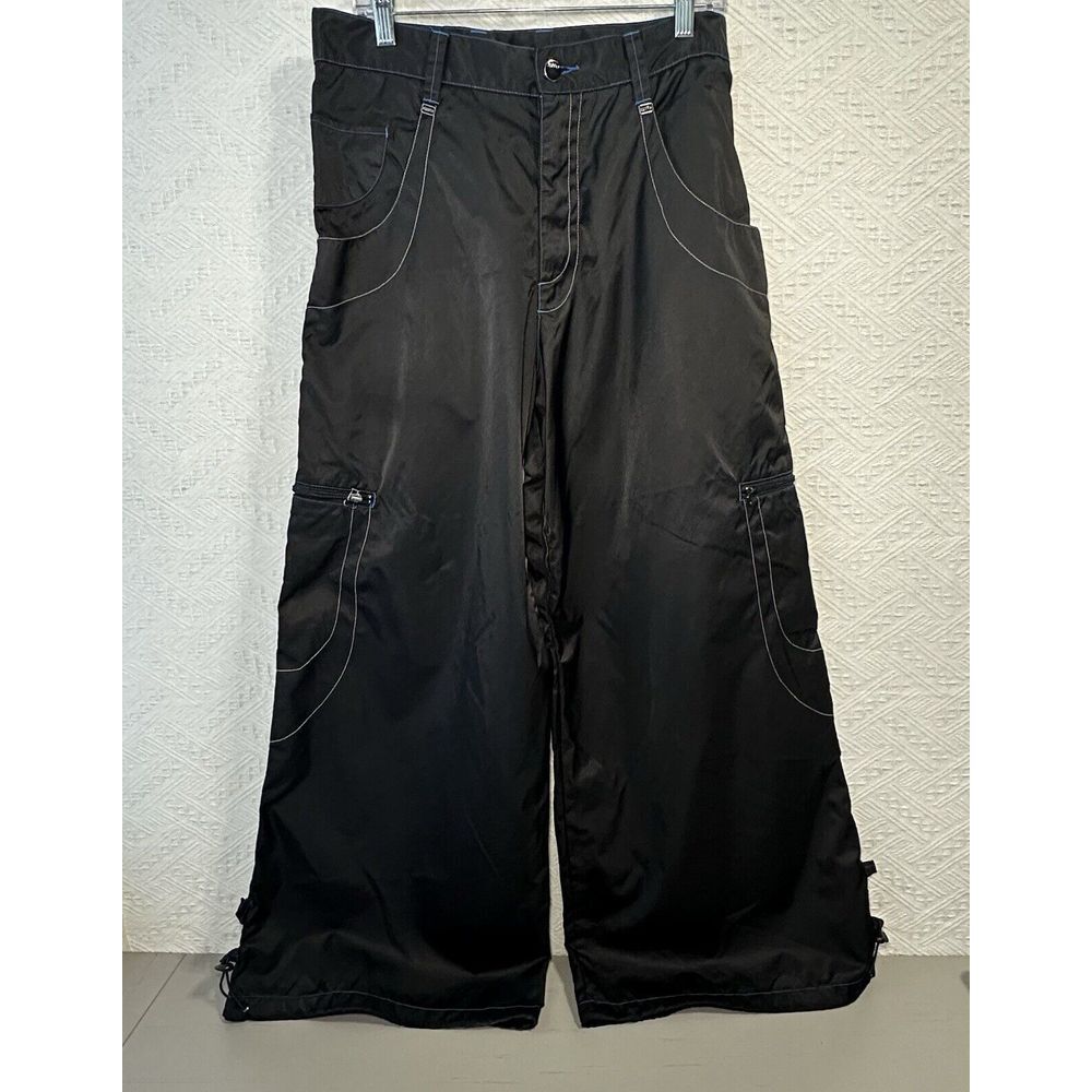 Vintage Y2K Kikwear Baggy Wide Leg Nylon Black‎ Blue rave pants neon rave Cyber